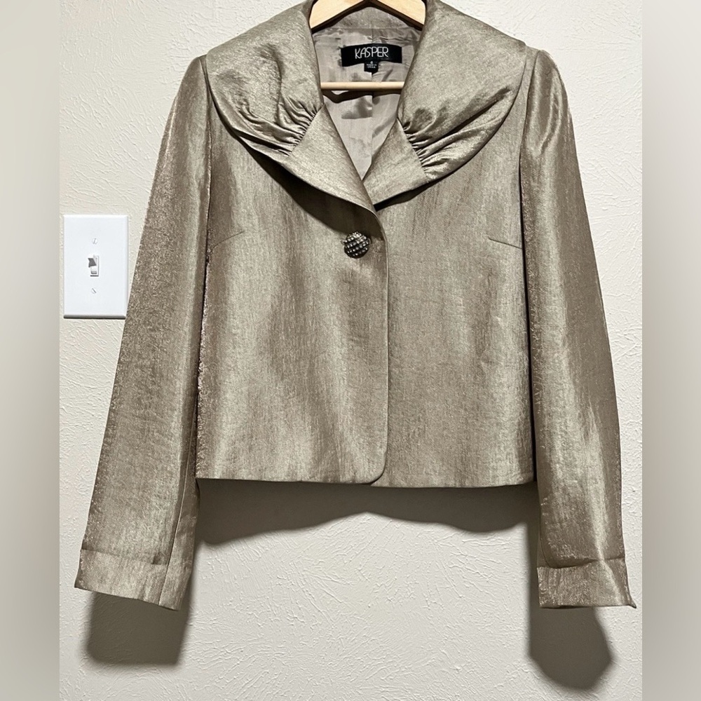 Kasper Gold Women's Blazer Metallic Gold One Button